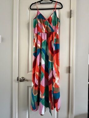 SHEIN Breezaya Colorblock Wrap Hem Belted Maxi Dress Multicolor